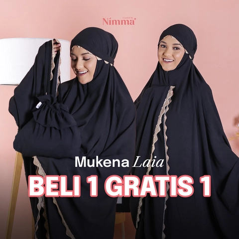 B1G1 - Mukena Dewasa Crinkle Renda 2 in 1 - LAIA BLACK
